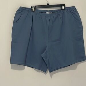 Blue denim shorts with side pockets, elastic band, size 3XL, length 19 inches